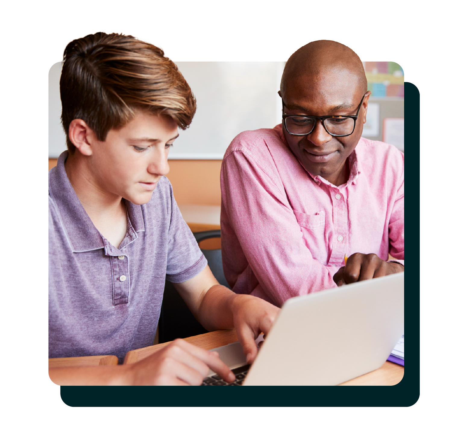 Middle school student and teacher on a laptop
